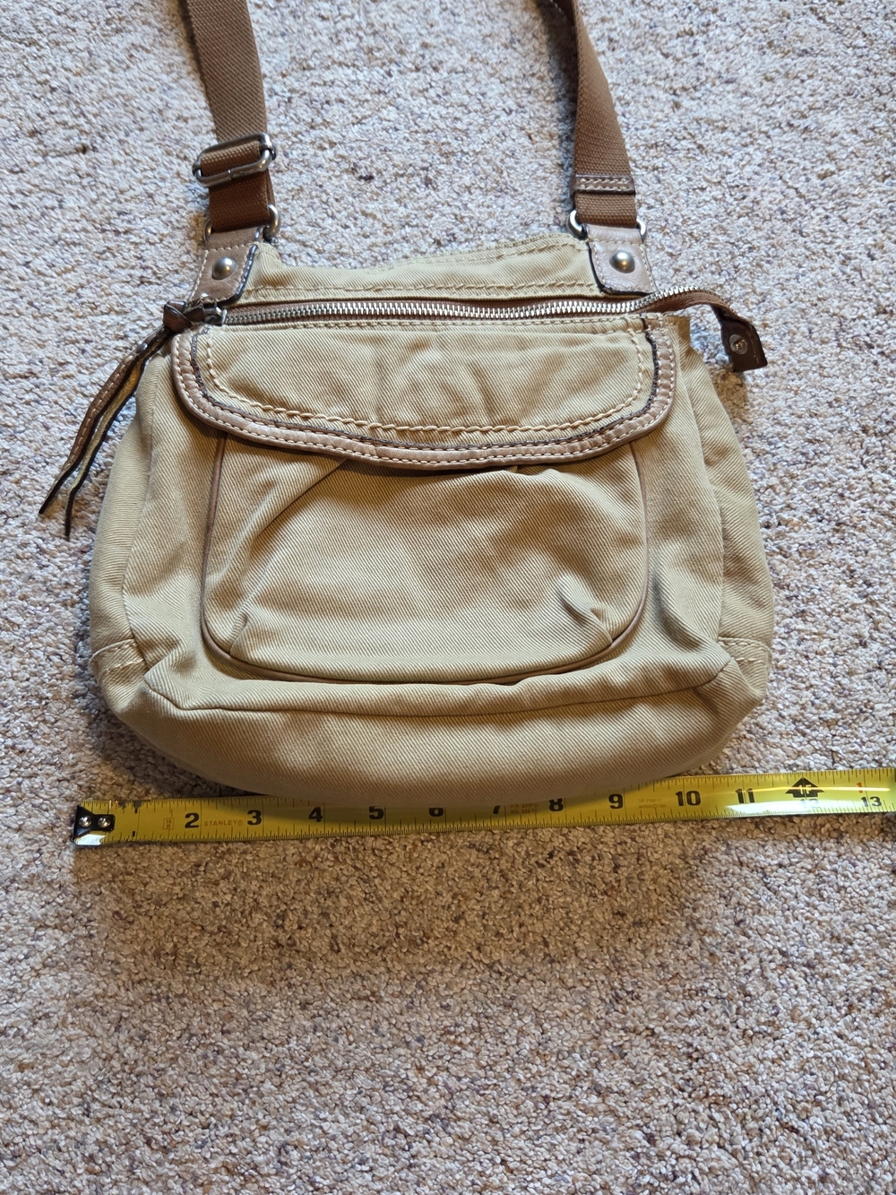 Fossil Tan Canvas Crossbody Shoulder Bag